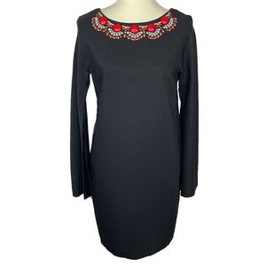 Cynthia Steffe Dress Womens‎ 4 Black Long Open Sleeves Beaded Jeweled Neckline